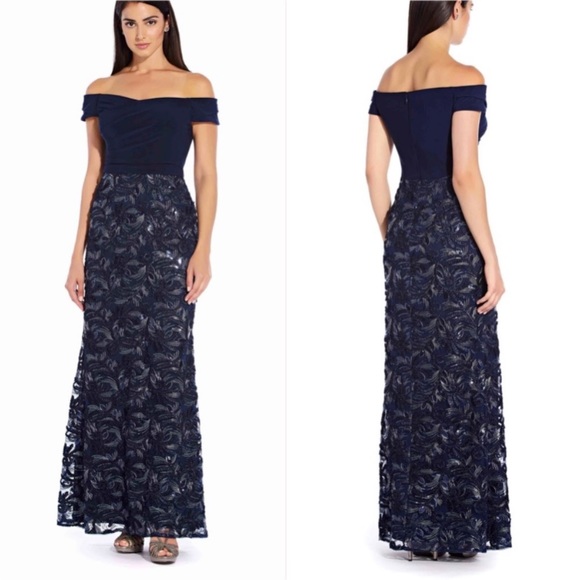 Adriana Papell off the shoulder top jersey long gown - Picture 2 of 8